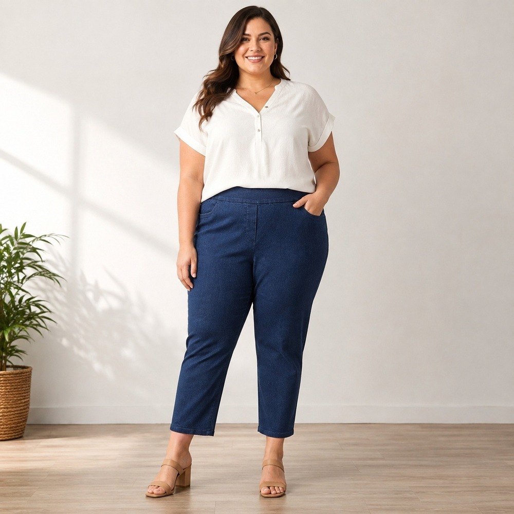 Alfred Dunner Allure Dark Denim Pull On Crop Jeans Super Stretch 18W Short